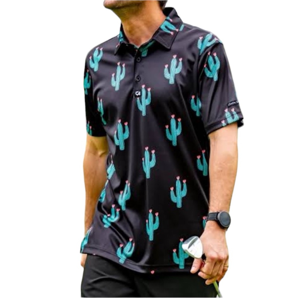 BAD BIRDIE Golf polo shirt size XXL/2XL w/ cactus print. Hawaiian/Vegas.